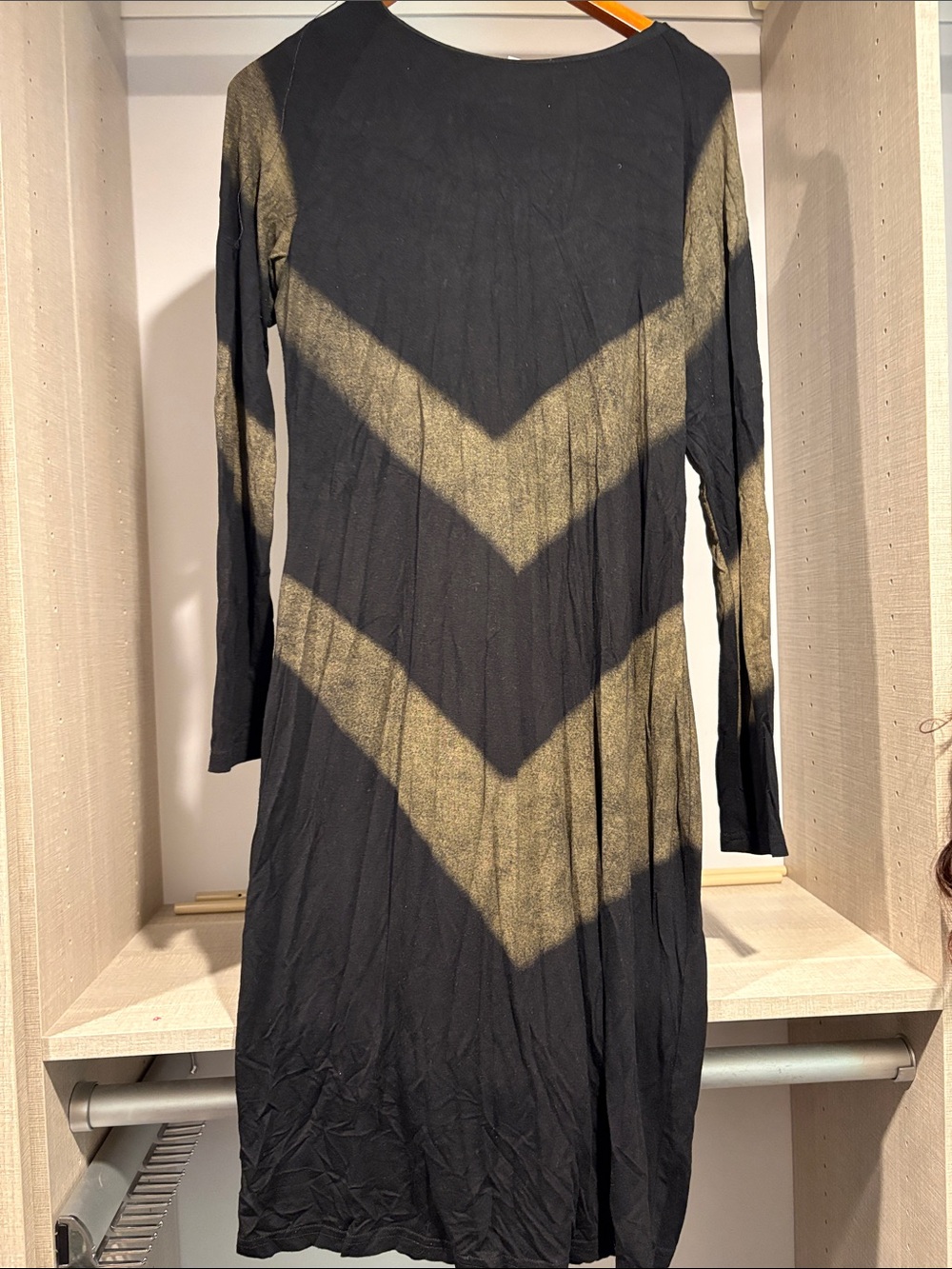 Joseph Ribkoff Black Long-Sleeve Chevron Dress with Gold Accents